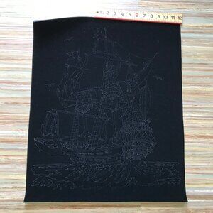 Nautical Galleon Frigate Sail Ship Artex Tri-Chem Liquid Embroidery Black Velvet